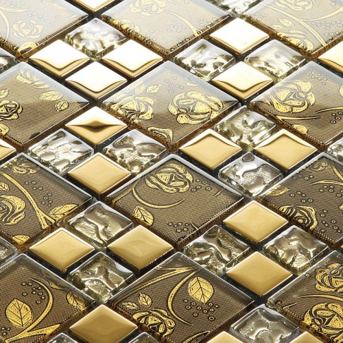 Coquille de dosseret carreau verre bleu fondu en mosaïques de résine S102 crackle mosaïque cristal autocollant de carreaux de mur de salle de bain