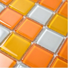 Carreaux de mosaïque de verre blanc et Orange mixte verre cristal carrelage cuisine mur dosseret tuile Stickers salle de bain parquets mosaïques B41