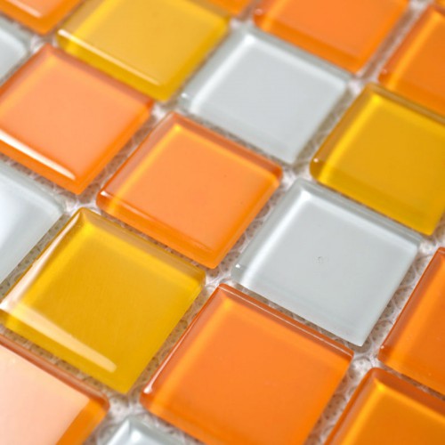Carreaux de mosaïque de verre blanc et Orange mixte verre cristal carrelage cuisine mur dosseret tuile Stickers salle de bain parquets mosaïques B41