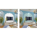 Résine de style méditerranéen de mosaïque de verre bleu fissuré avec Conch Shell Beach Backsplash Carrelage blanc irisé Résine de style méditerranéen de mosaïque de verre bleu fissuré avec Conch Shell Beach Backsplash Carrelage blanc irisé