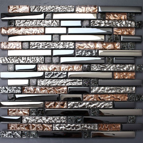 Carrelage mural linéaire en verre Rose Gold Chrome Silver Black Ink Blue Mosaic Backsplash