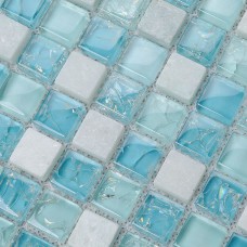 Cristal verre carreaux Backsplash de cuisine Design Crackle Crystal Glass & Stone carreaux de mosaïque en marbre mur Stickers salle de bain étage KS36