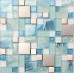 Mosaïque de verre bleu feuilles en acier inoxydable dosseret crackle carreaux de verre de cristal pour la cuisine et carrelage mural de salle de bain mosaïque en métal MGMH10