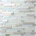 Tuile de mur linéaire en verre et en métal, blanc irisé et argent, tuile de dosseret pour cuisine et salle de bain