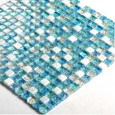 Feuilles de carreau de mosaïque cristal bleu 3/5" Pierre & verre mélange mosaïques S321 crackle verre carrelage carrelage de salle de bain en marbre de dosseret