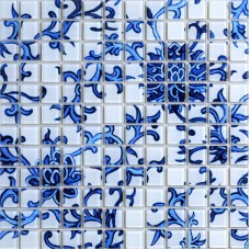 Mosaïque de verre cristal bleu et blanc cuisine dosseret carreaux motif carreaux céramiques miroir puzzle mosaïque verre SM111